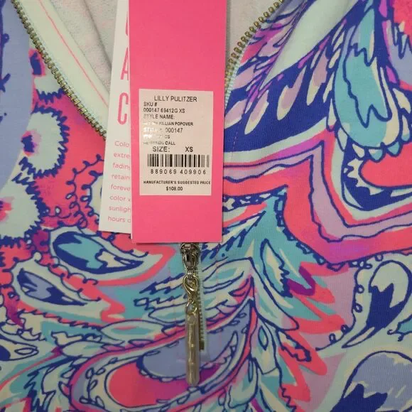 New Lilly Pulitzer Killian Popover 1/4 Zip UPF 50+ Pink Tropics Mermaid Call XS - Picture 3 of 4